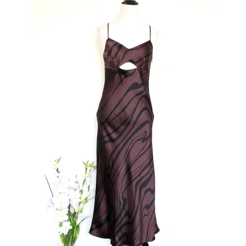 House of Harlow 1960 Brown and Black Midi Slip Dress - Picture 2 of 7